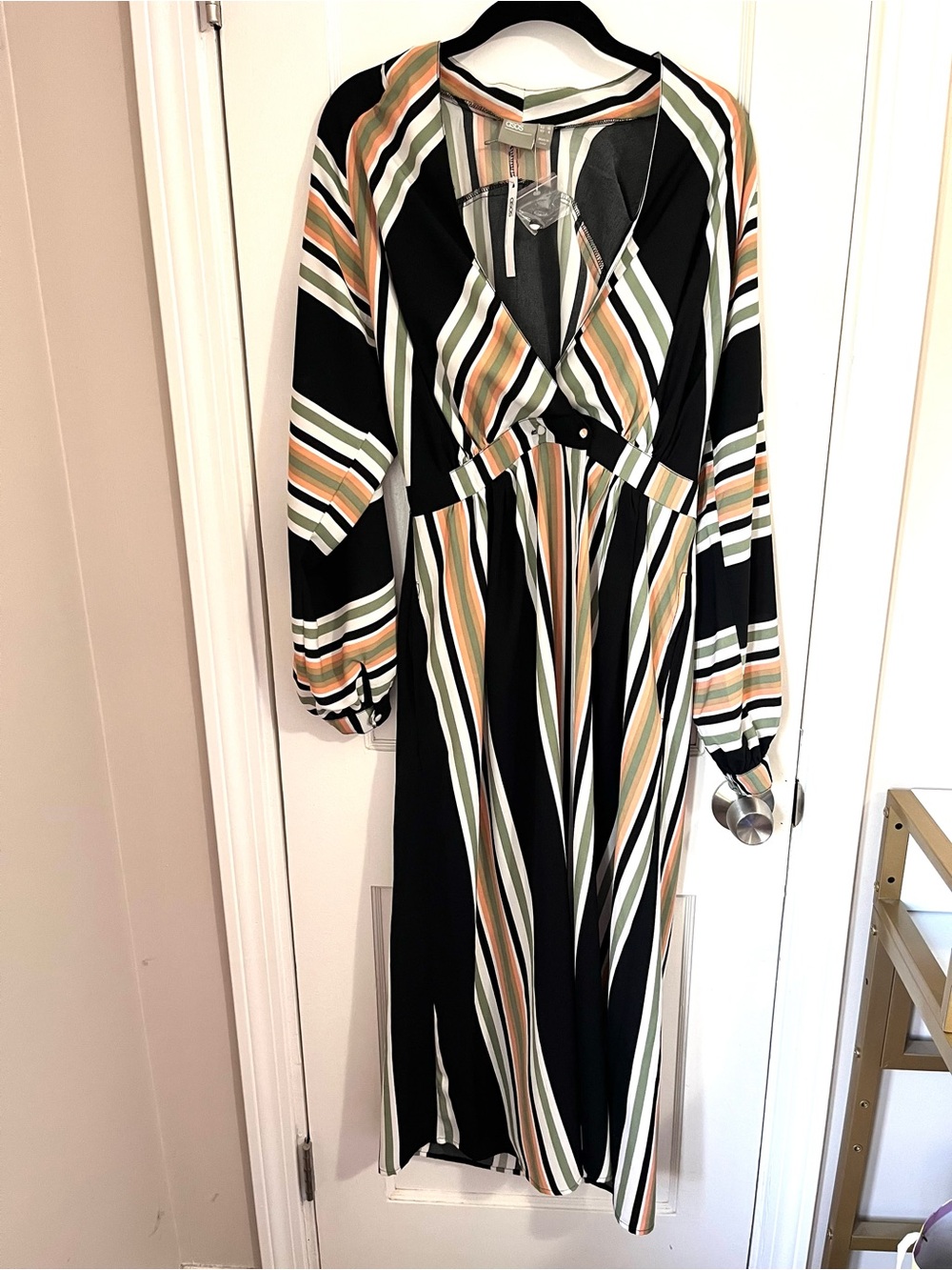 NWT ASOS Black Wrap Midi Dress with Stripes - Picture 2 of 6